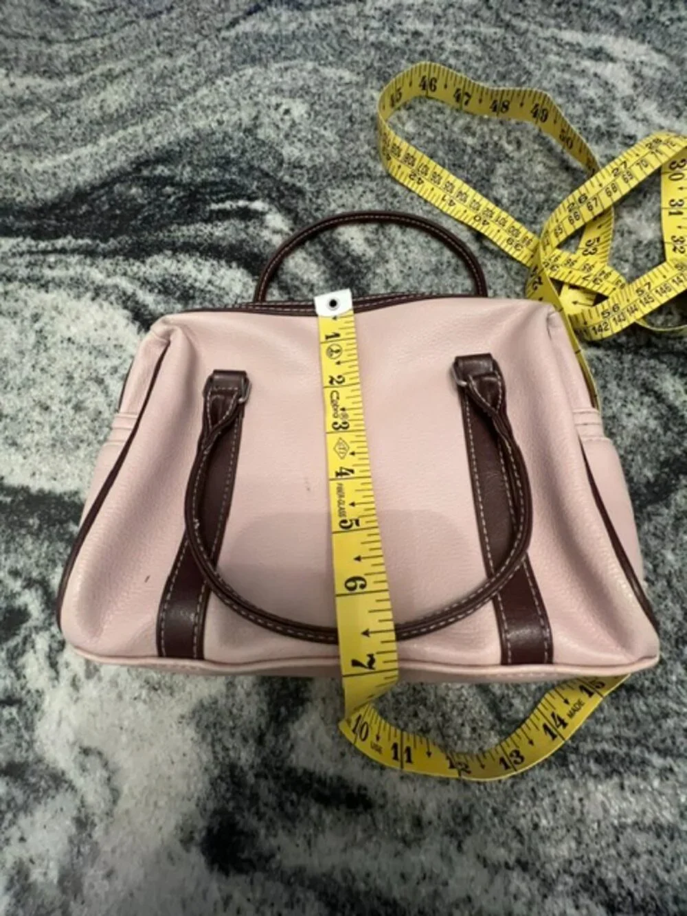 PERRY‎ ELLIS pink leather satchel handbag brown leather trim